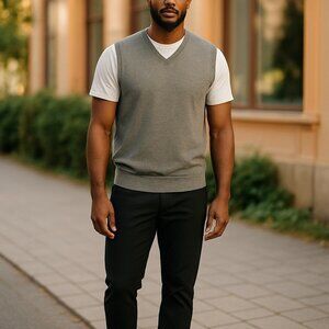 Van Heusen Mens Gray V-Neck Sleeveless Sweater Vest XL Preppy Academia Career